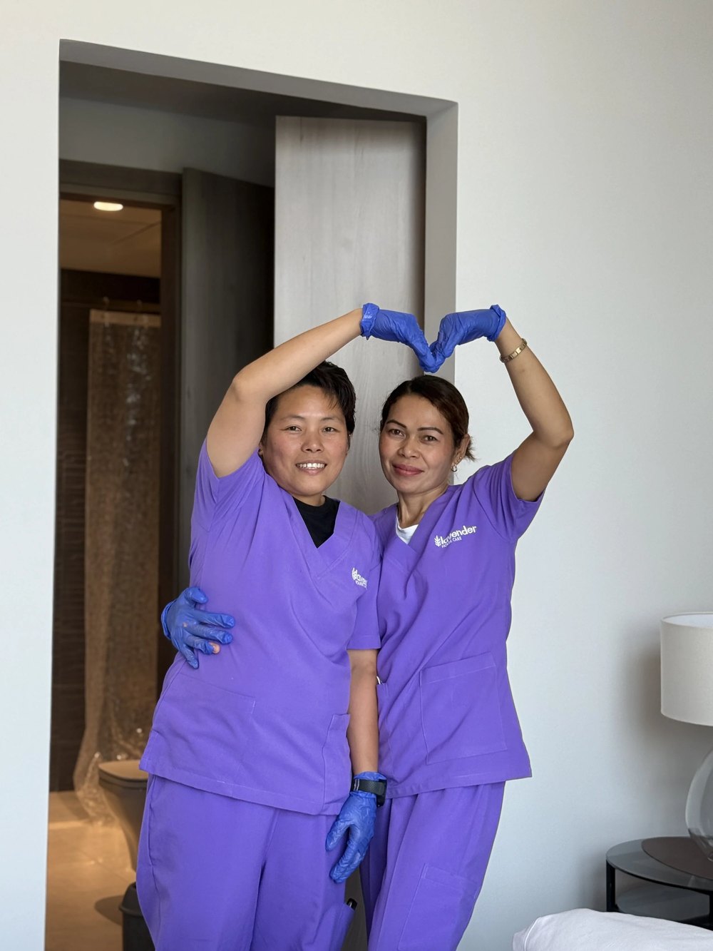 Part-time maids in Dubai working with Lavender Housecare. Maids from the Philippines, looking happy and having fun while cleaning.